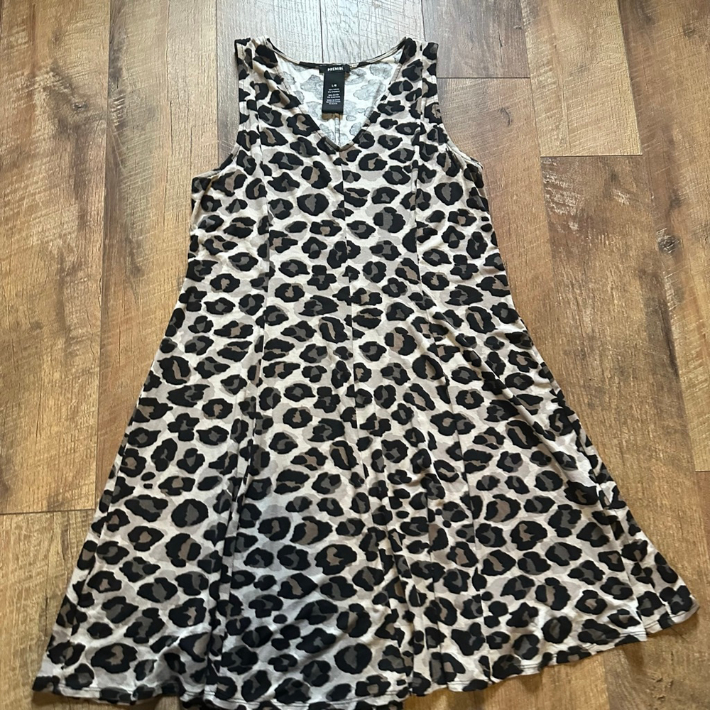 Women's PREMISE Leopard Print Mini Dress L Beige Black